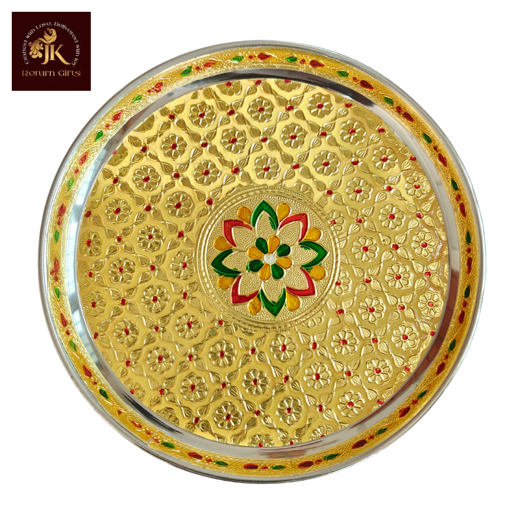 Stainless Steel Meenakari Pooja Thali