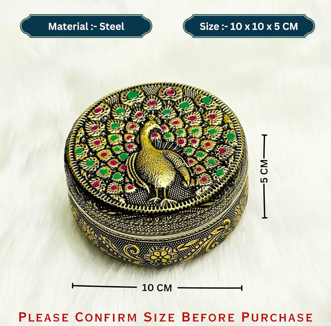 Peacock Emboss Brown Oxidised Stainless Steel Box - Premium Return Gift for Weddings, Baby Shower & Festive Occasions