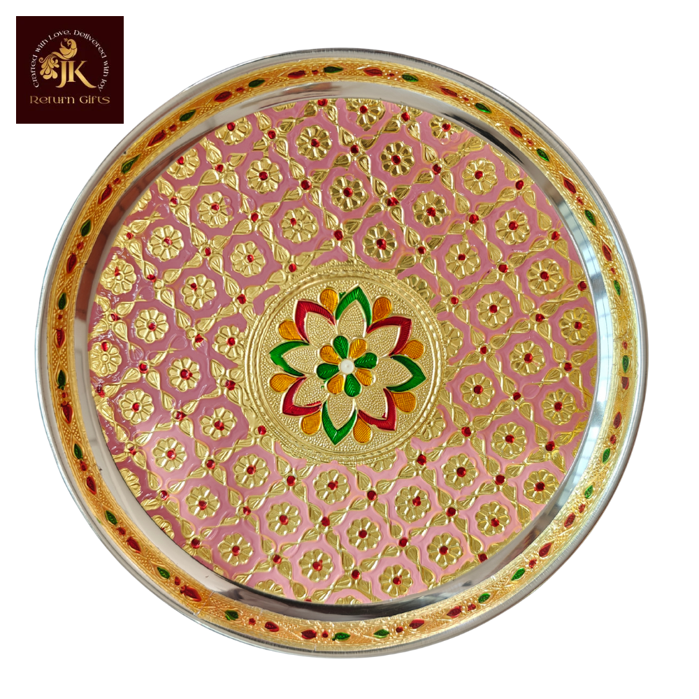 Stainless Steel Meenakari Pooja Thali