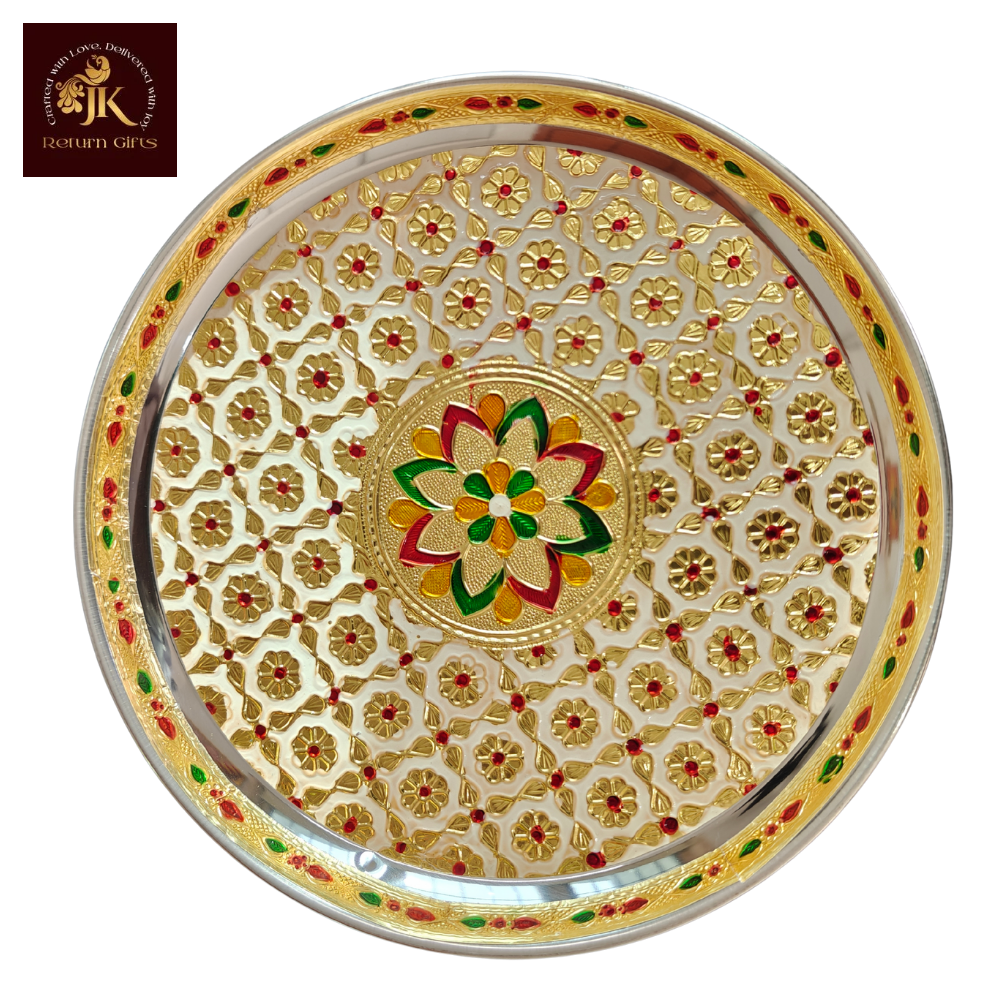 Stainless Steel Meenakari Pooja Thali
