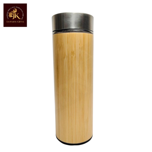 Stainless Steel Bamboo Water Bottle with Strainer | Hot & Cold Vacuum Flask (450 ML)