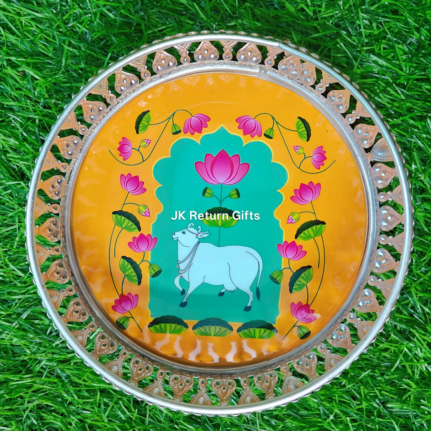 German Silver Trays with Pichwai Print