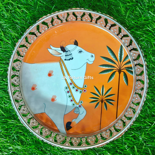 German Silver Trays with Pichwai Print